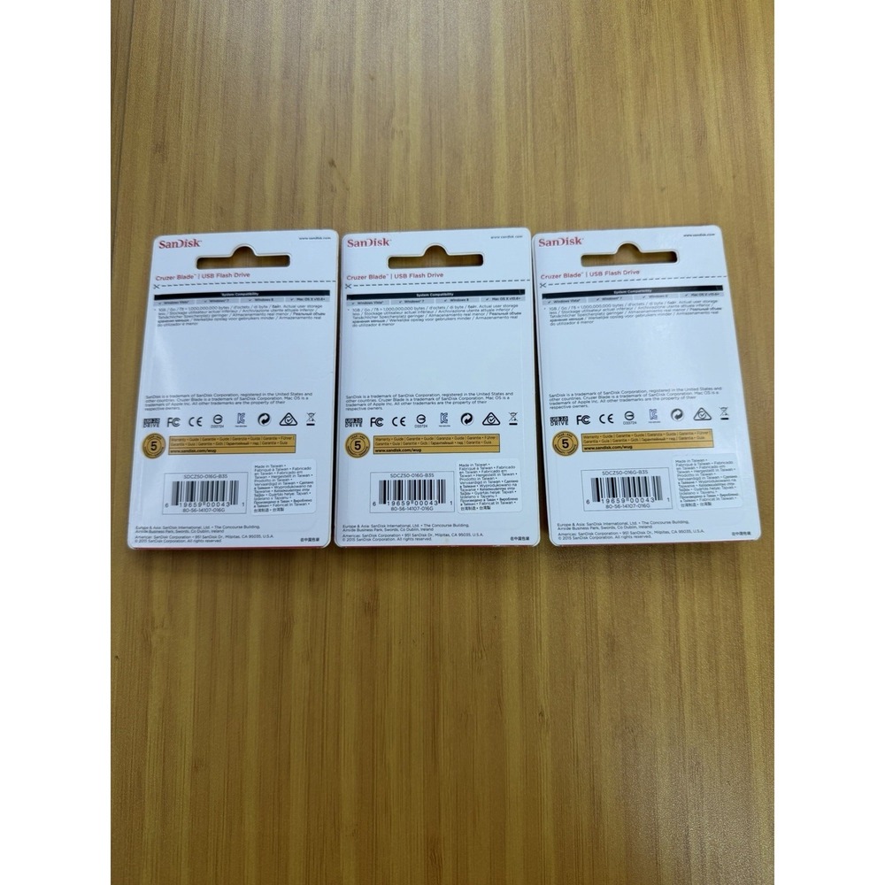 Lot Of 3 SanDisk Flash Drive Cruzer Blade USB 2.0 (SDCZ50-016G-B35) - Picture 2 of 2